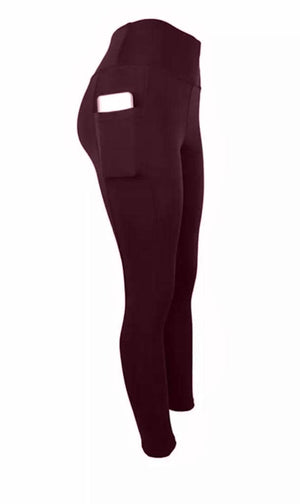 SALE! Maroon Red Cassi Mesh Pockets Workout Leggings Yoga Pants - Women -  Pineapple Clothing